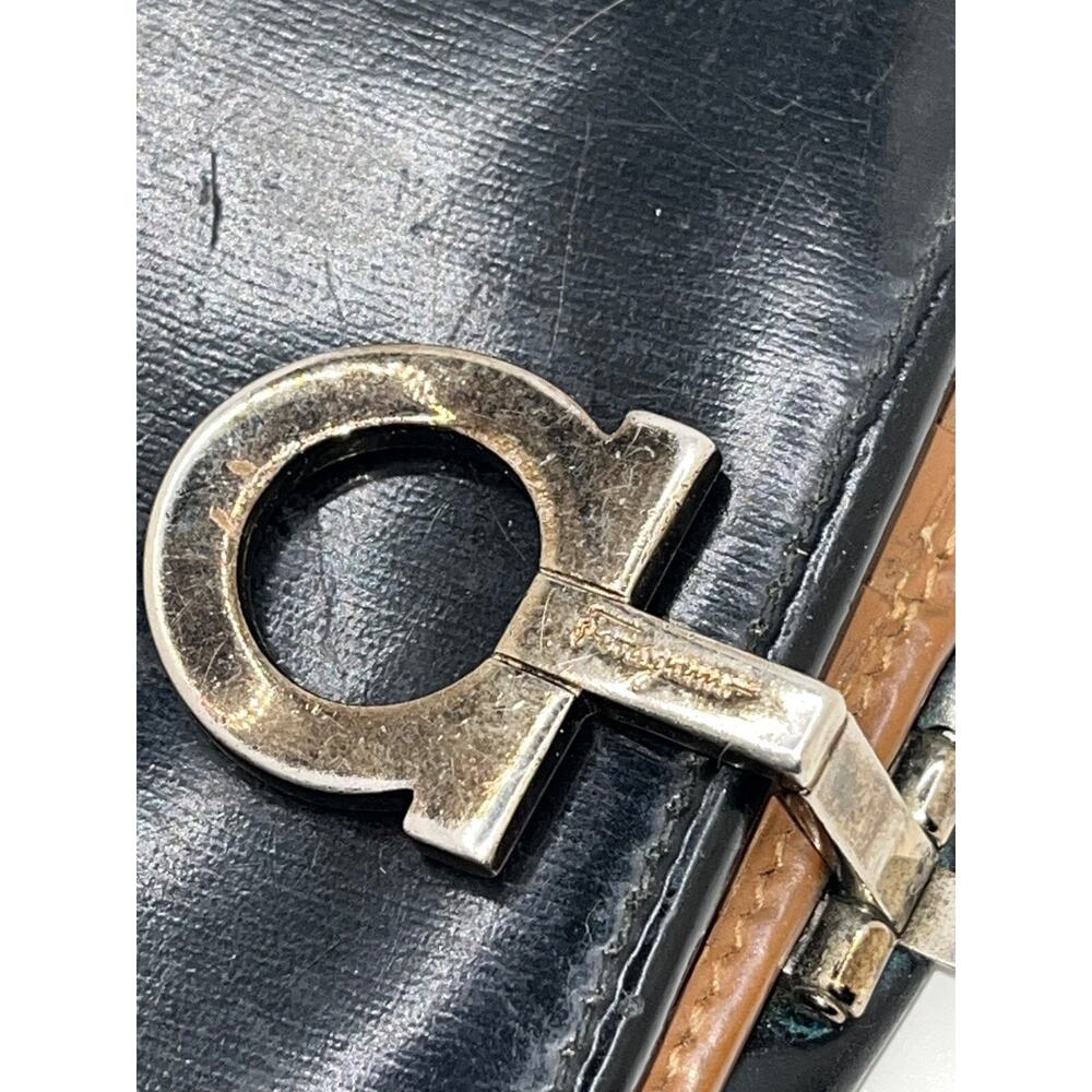 Salvatore Ferragamo Gancini Wallet Black Leather Silver Hardware Italy - Picture 3 of 10
